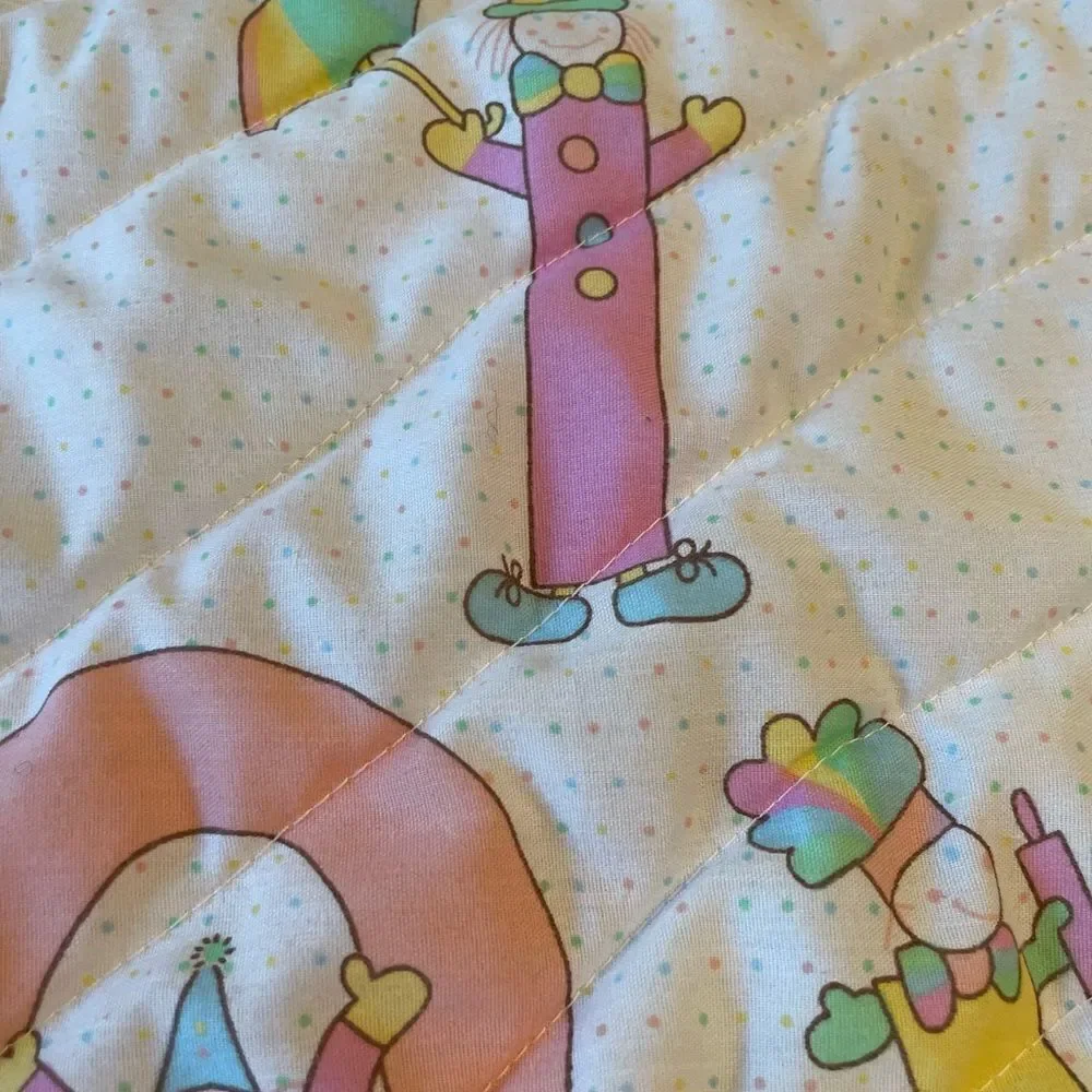 Vintage Quilted I Love You Clown Baby Blanket 39x30